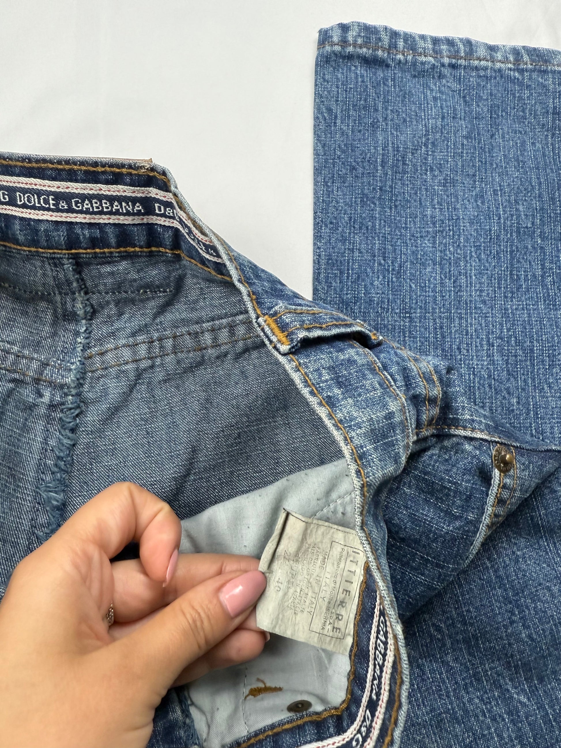 Navy blue denim low waist flared pants (XS)