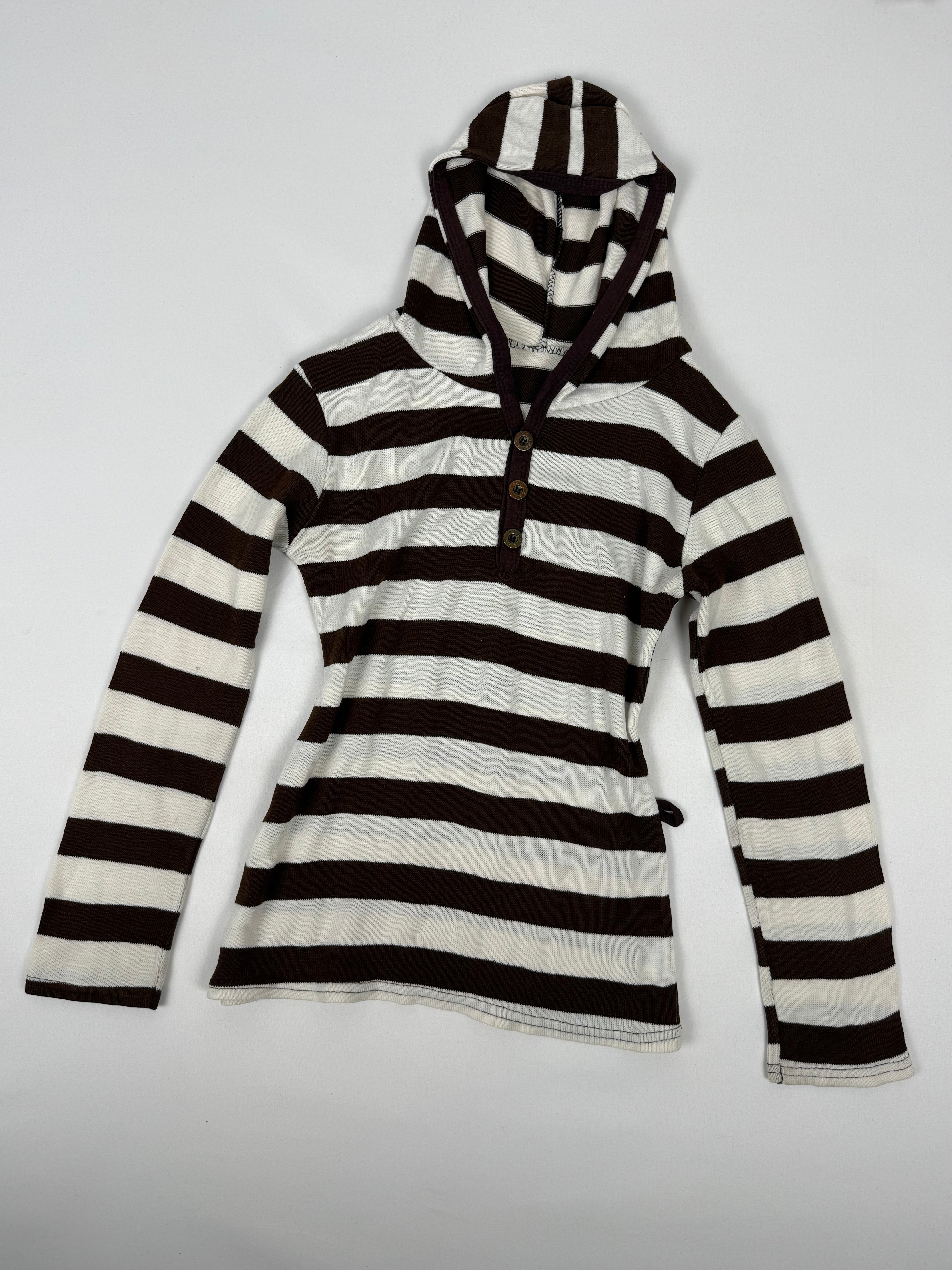 Brown striped hooded long sleeves top (S)