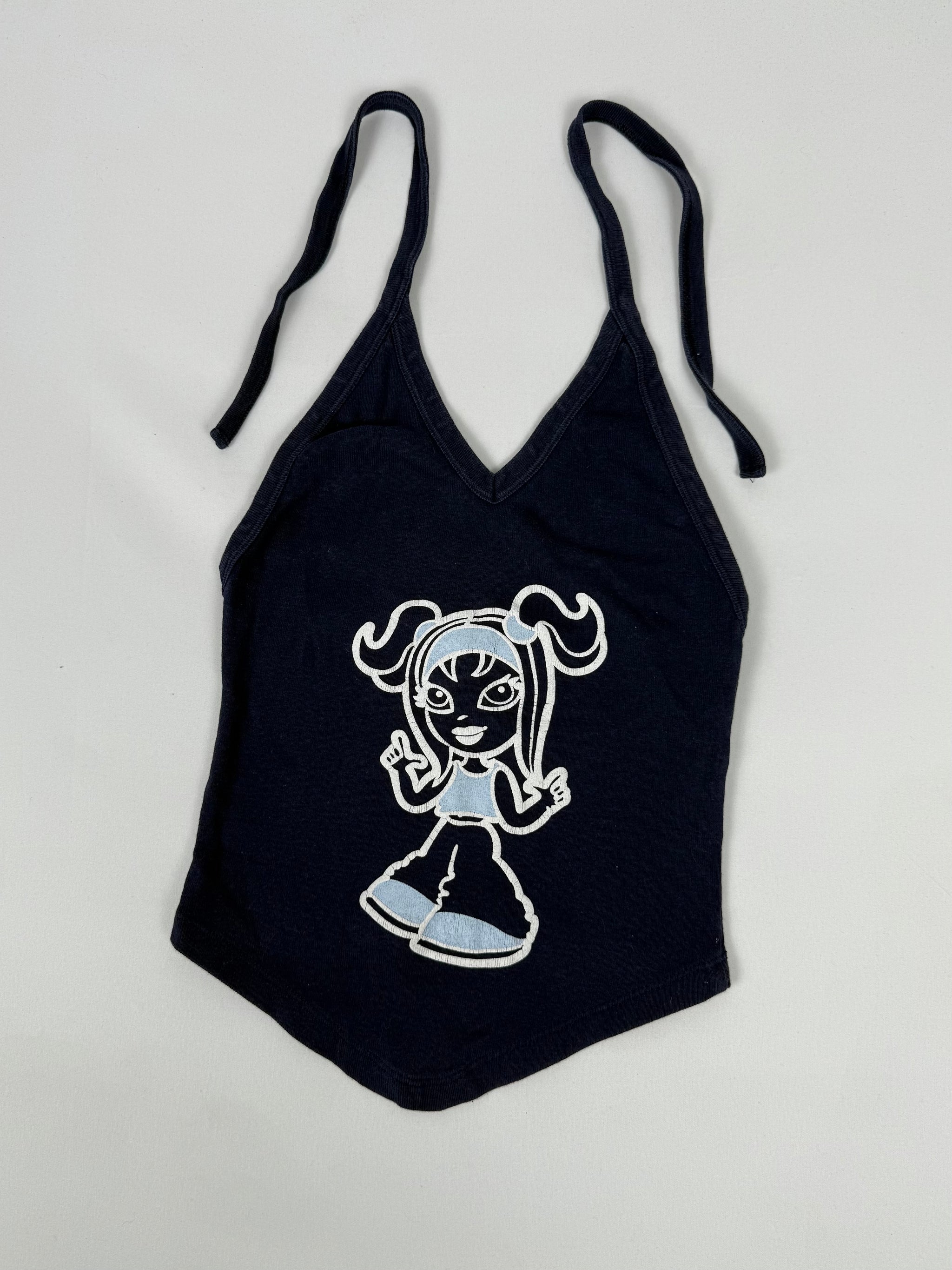 Navy graphic cotton halter top (XS)