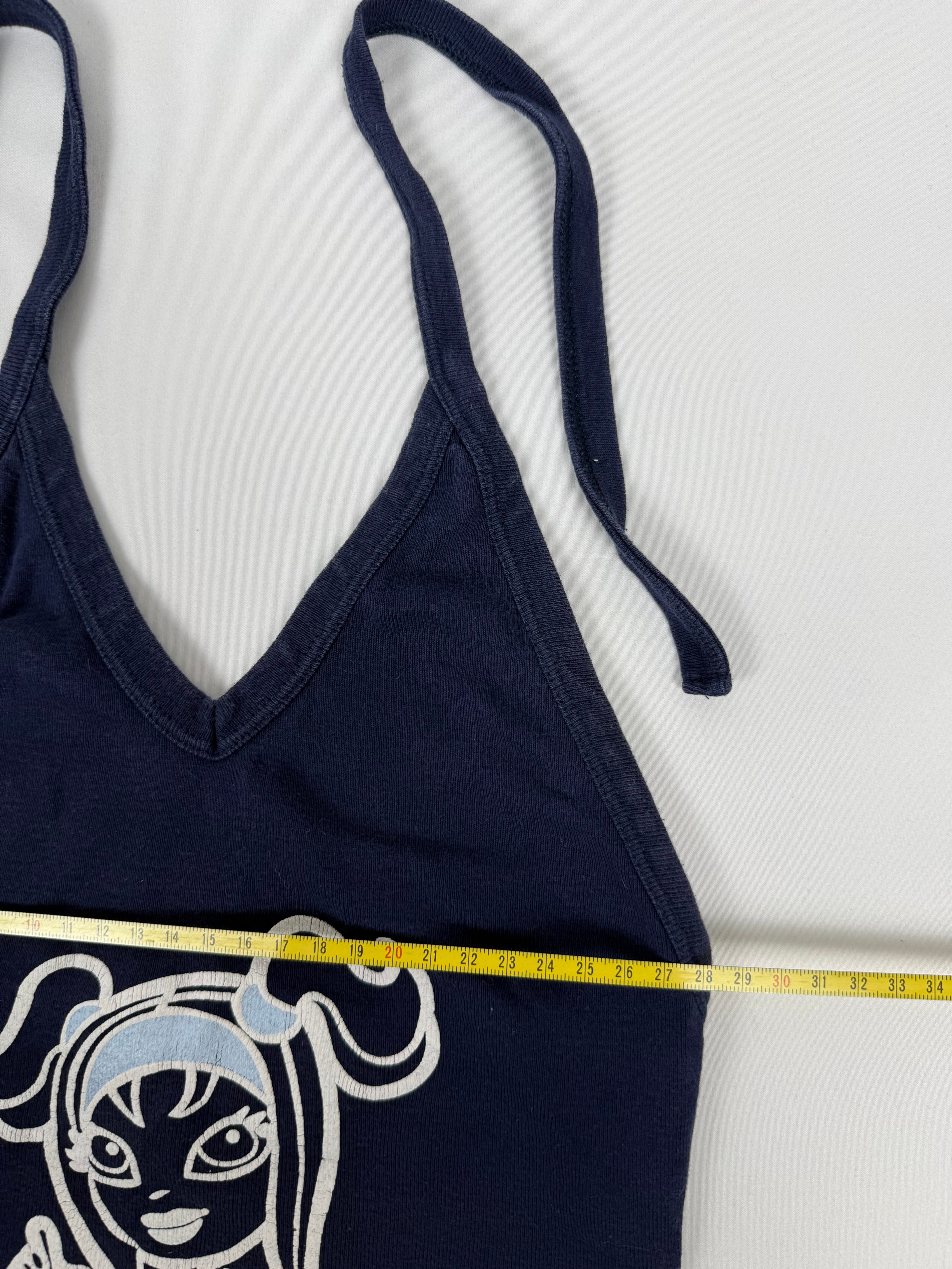 Navy graphic cotton halter top (XS)