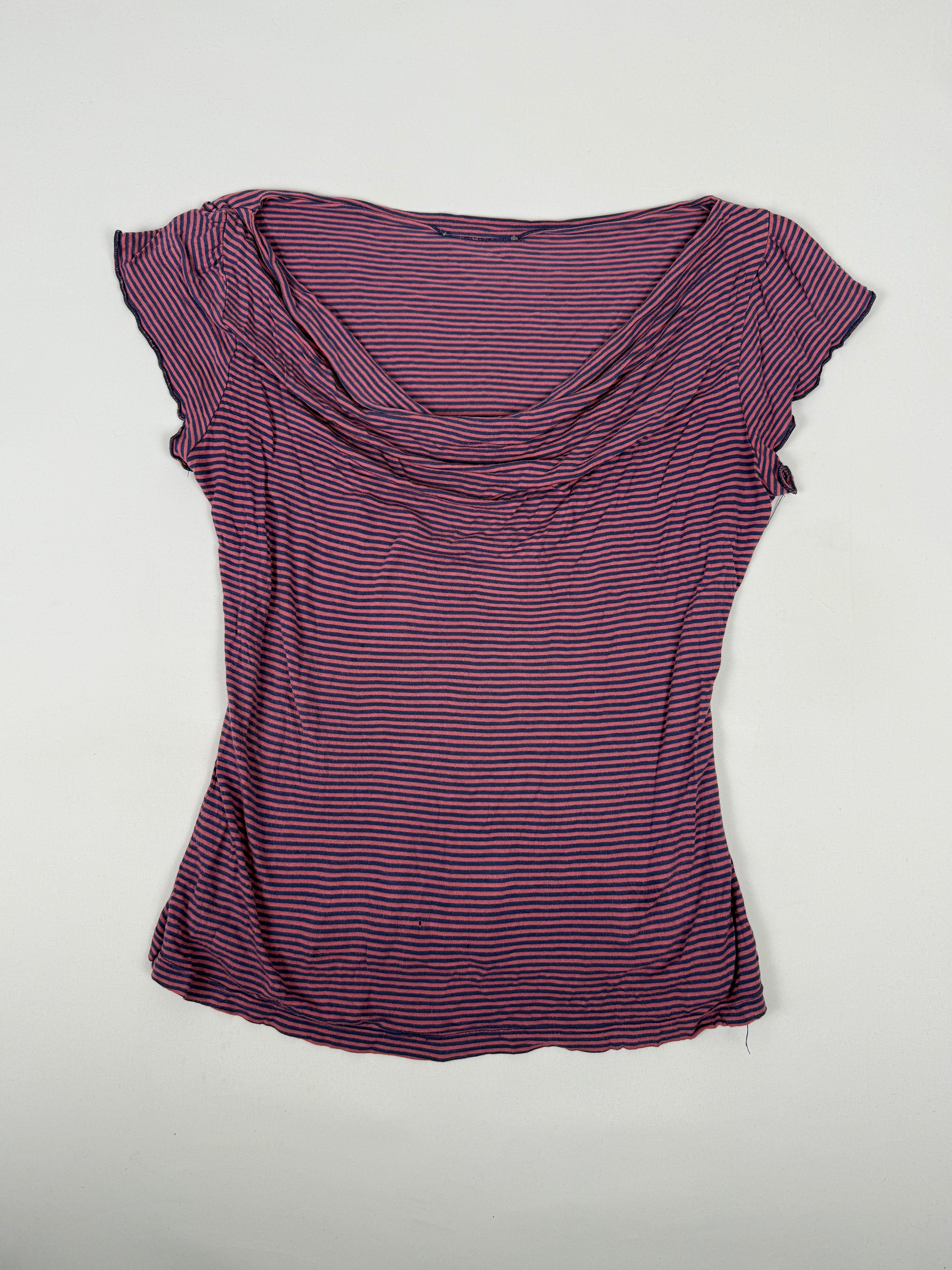 Purple striped plunge neck tee (XL)