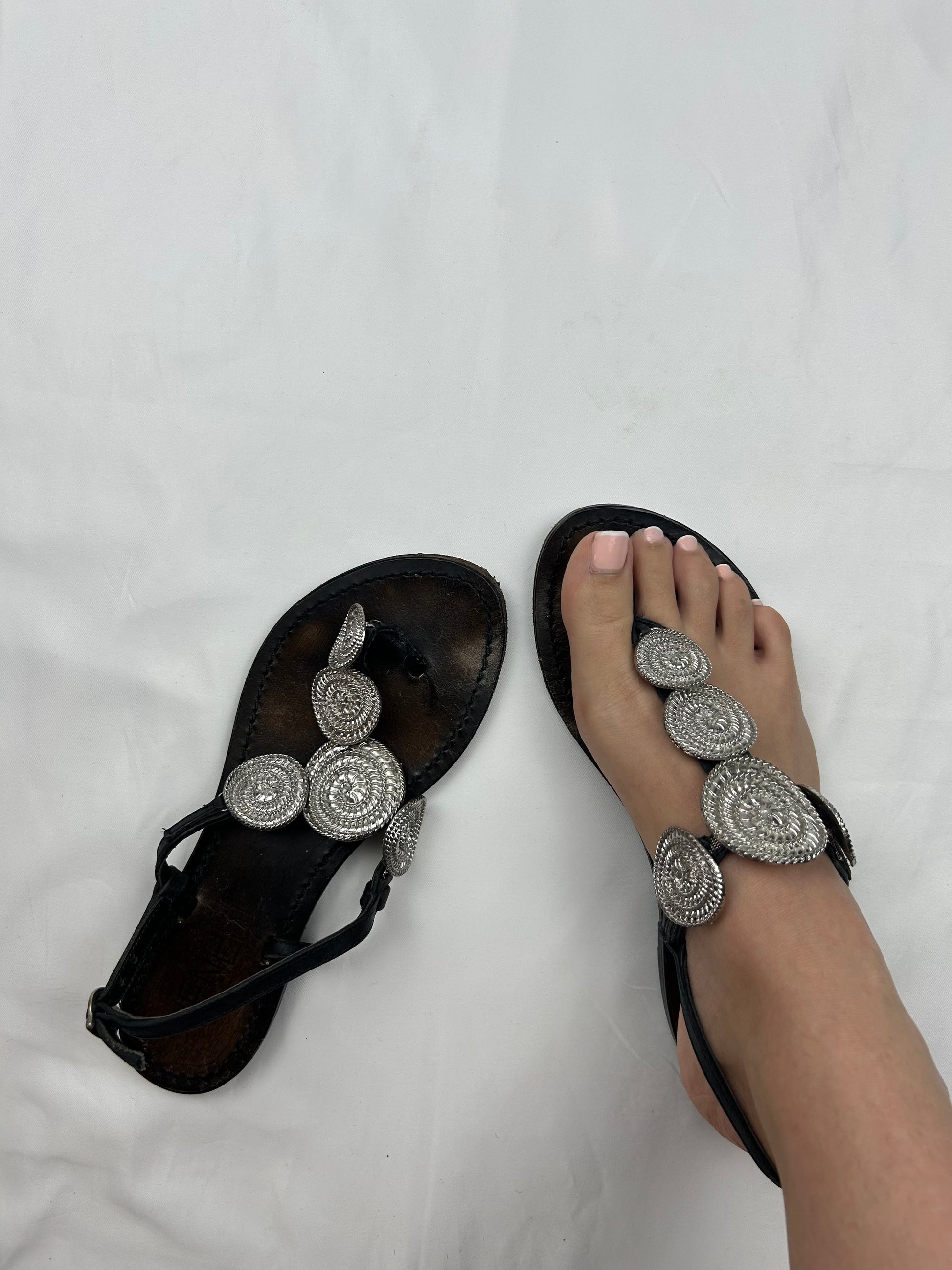 Real leather metallic pearls summer sandals (36)