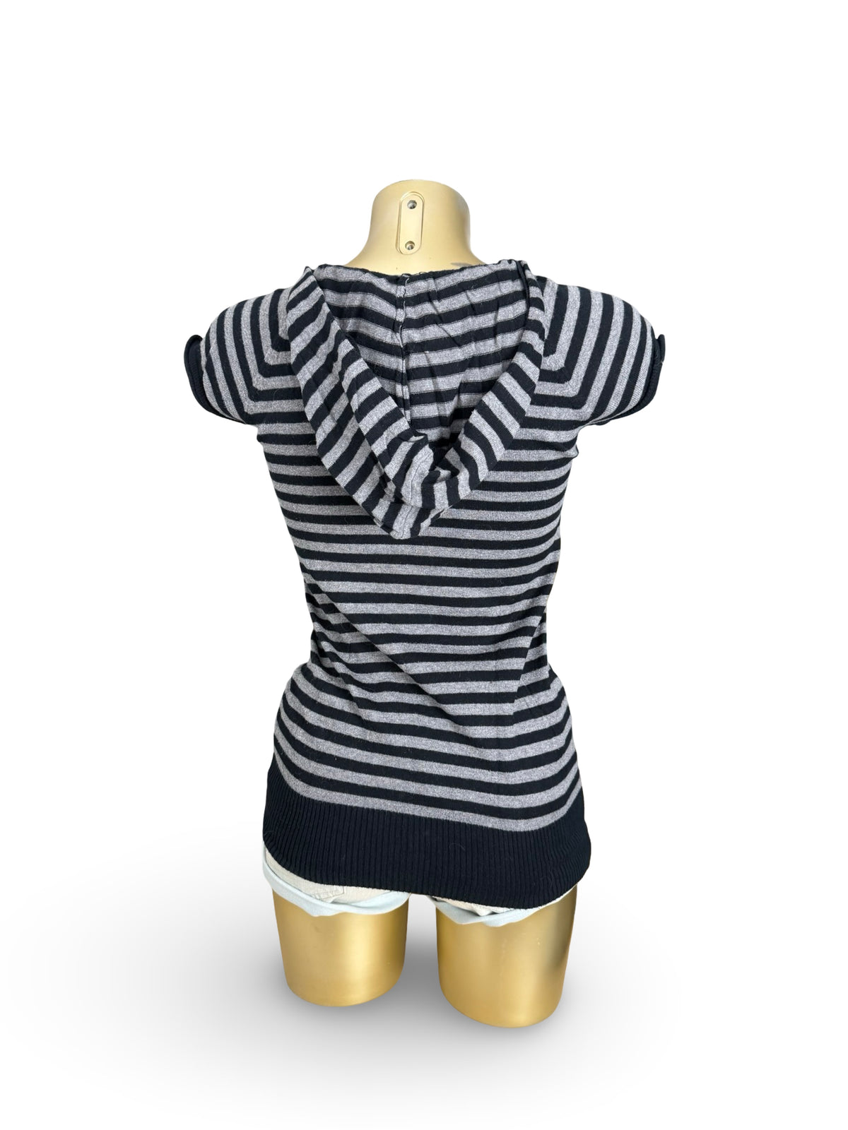 Grey striped hooded short sleeves jumper (S)