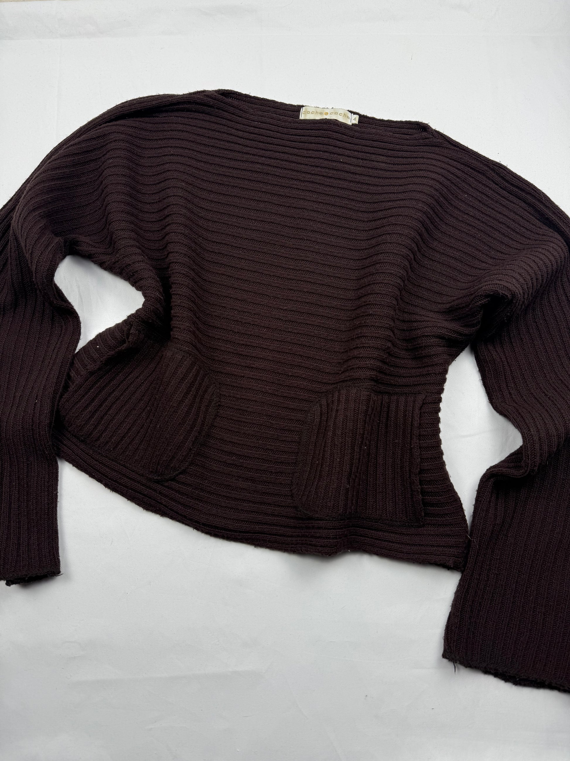 Brown ribbed jumper with pockets (XL)