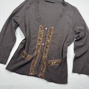Brown pearls buttons up cardigan jumper (M)