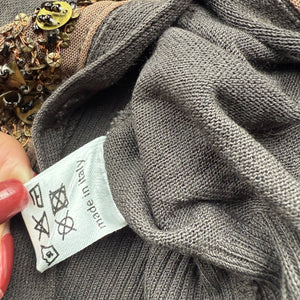 Brown pearls buttons up cardigan jumper (M)