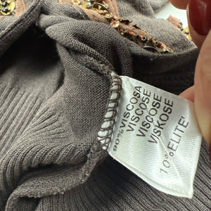 Brown pearls buttons up cardigan jumper (M)