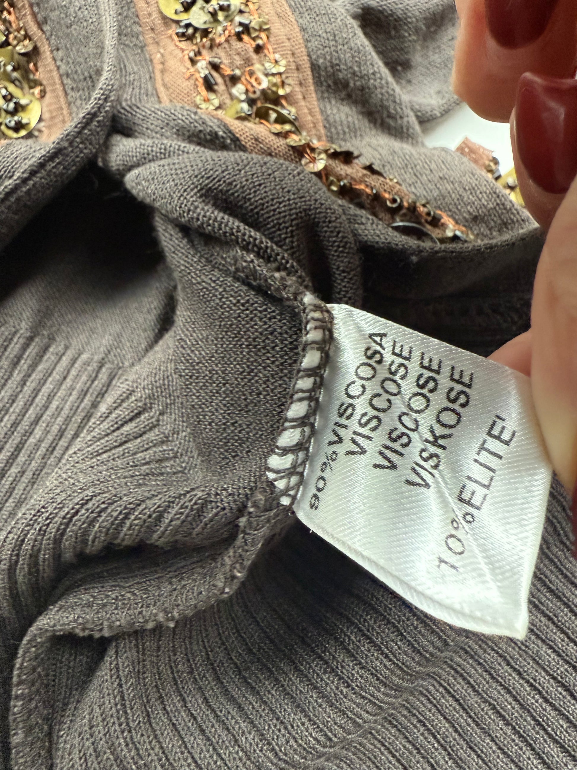 Brown pearls buttons up cardigan jumper (M)