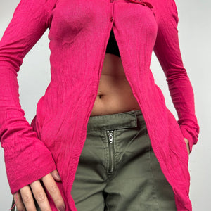 Burgundy pink flower appliqué cardigan jumper (M/L)