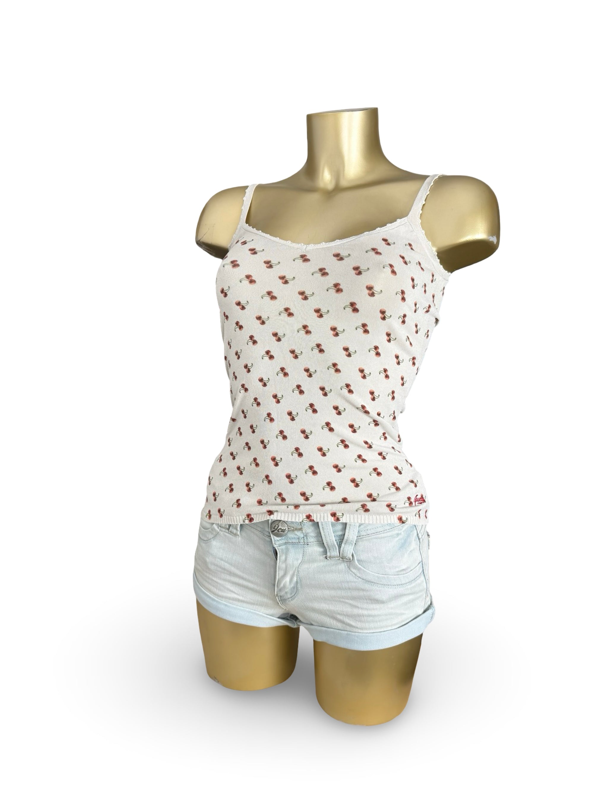 White cherry print cotton top (S)