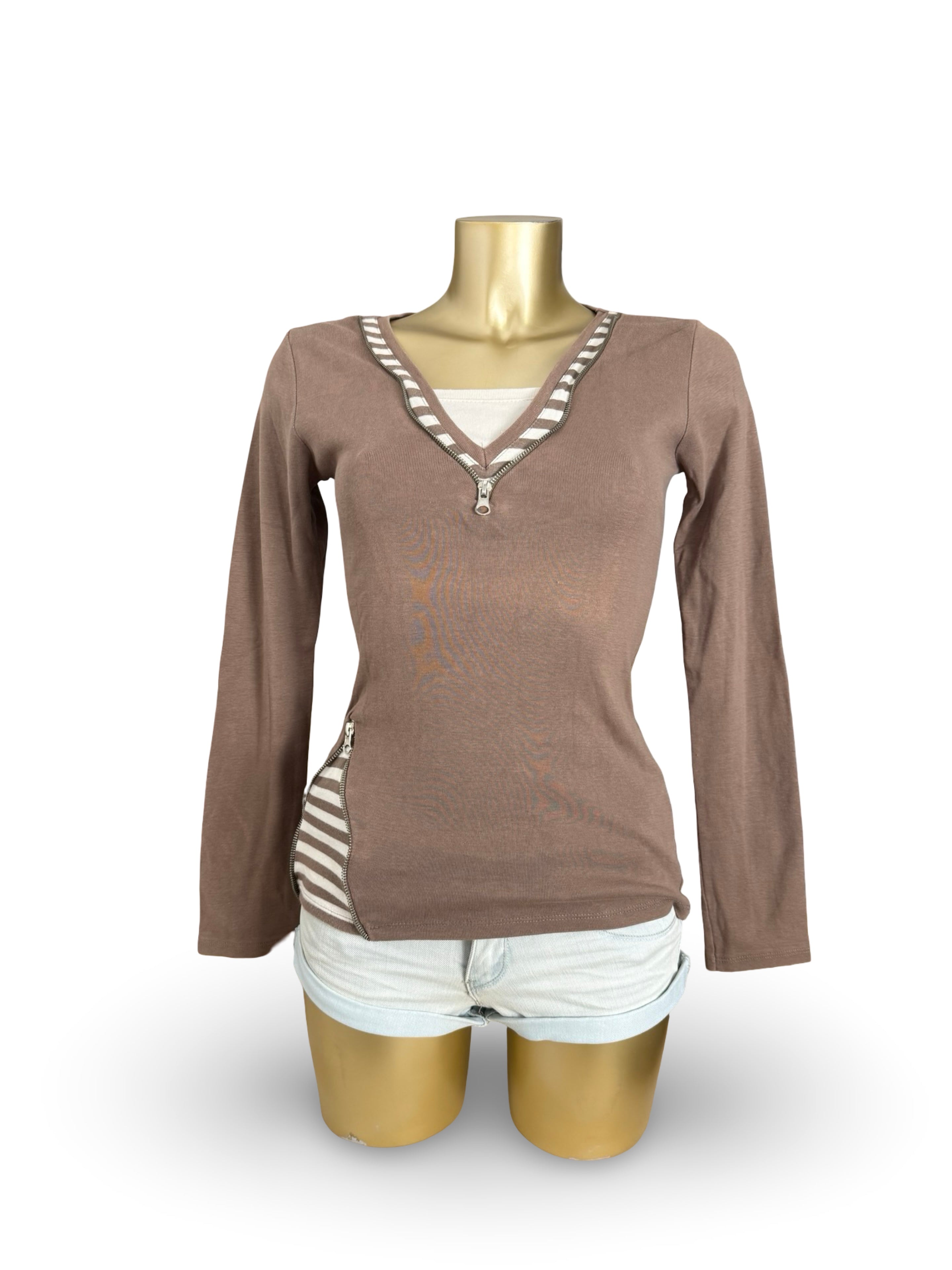 Brown zip up long sleeves top (M)
