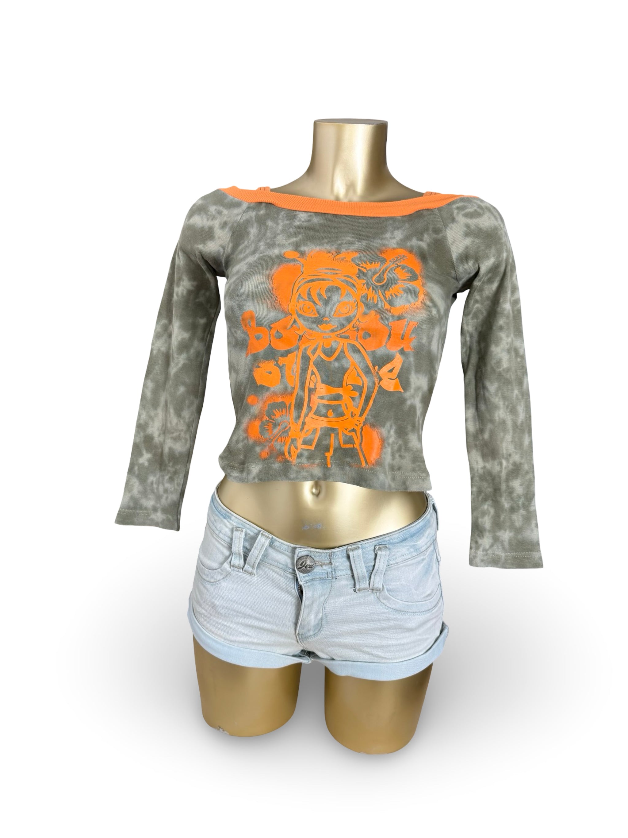 Khaki graphic long sleeves top (XS)