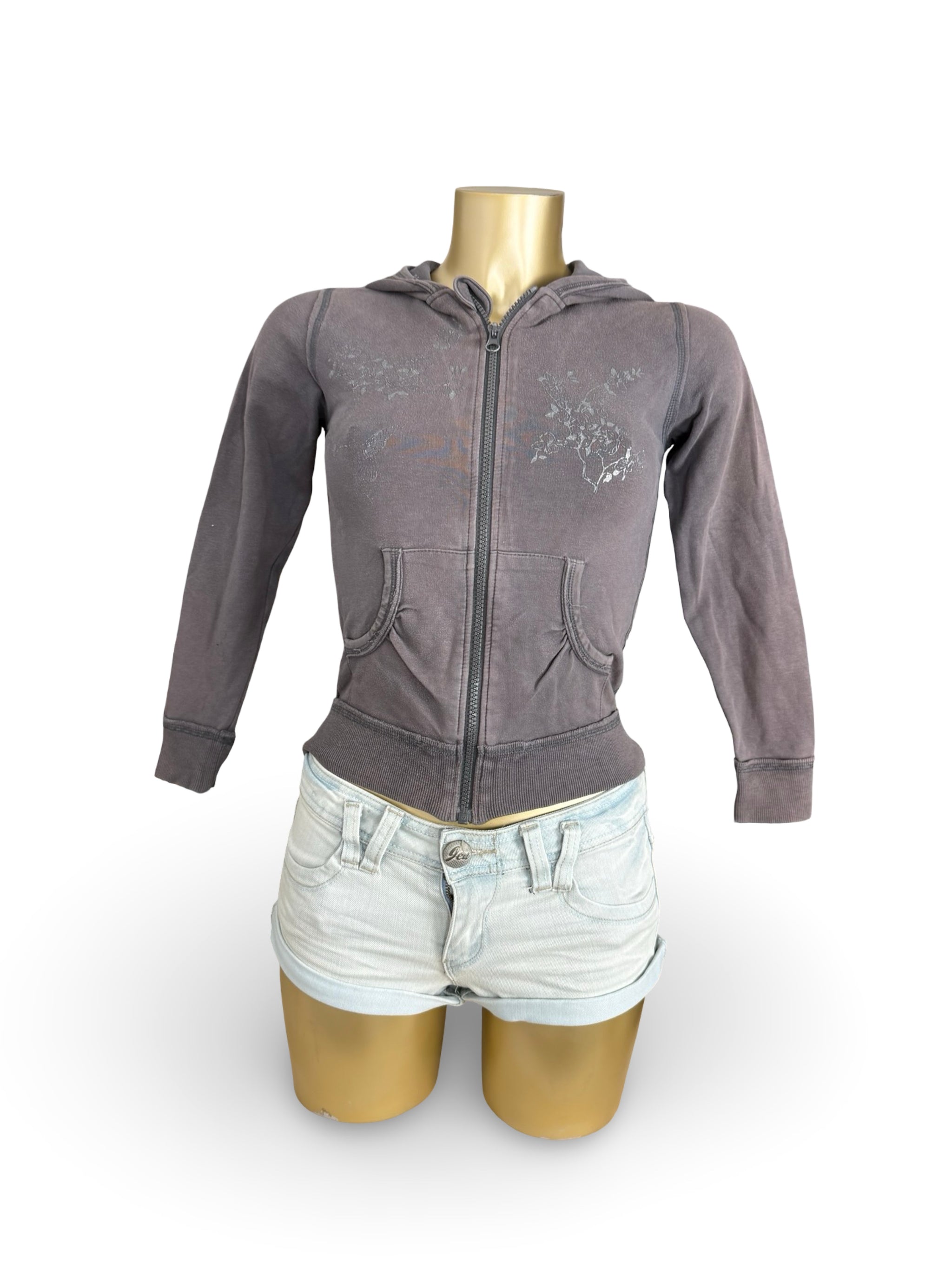 Grey zip up cotton hoodie (XS)