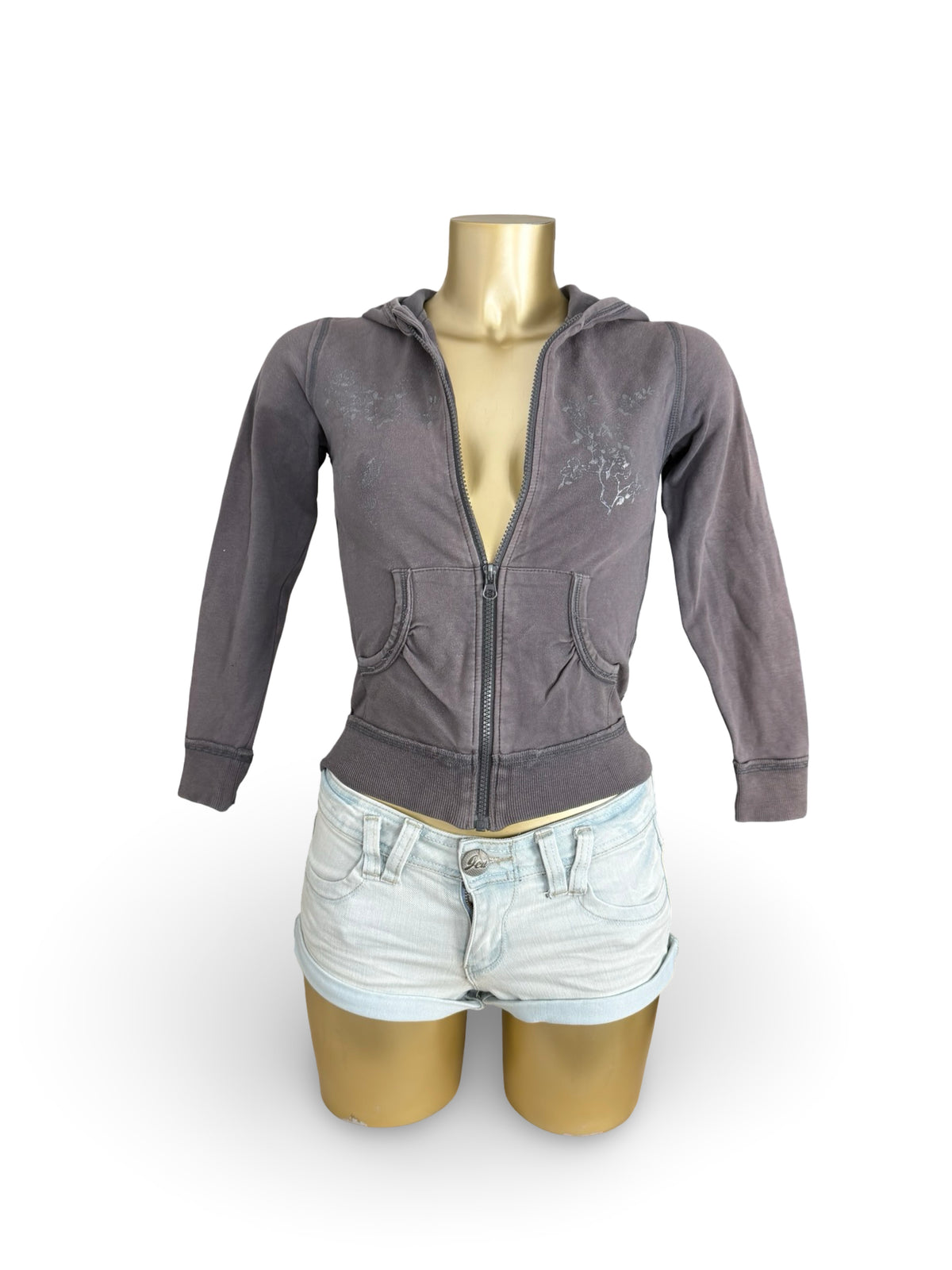 Grey zip up cotton hoodie (XS)