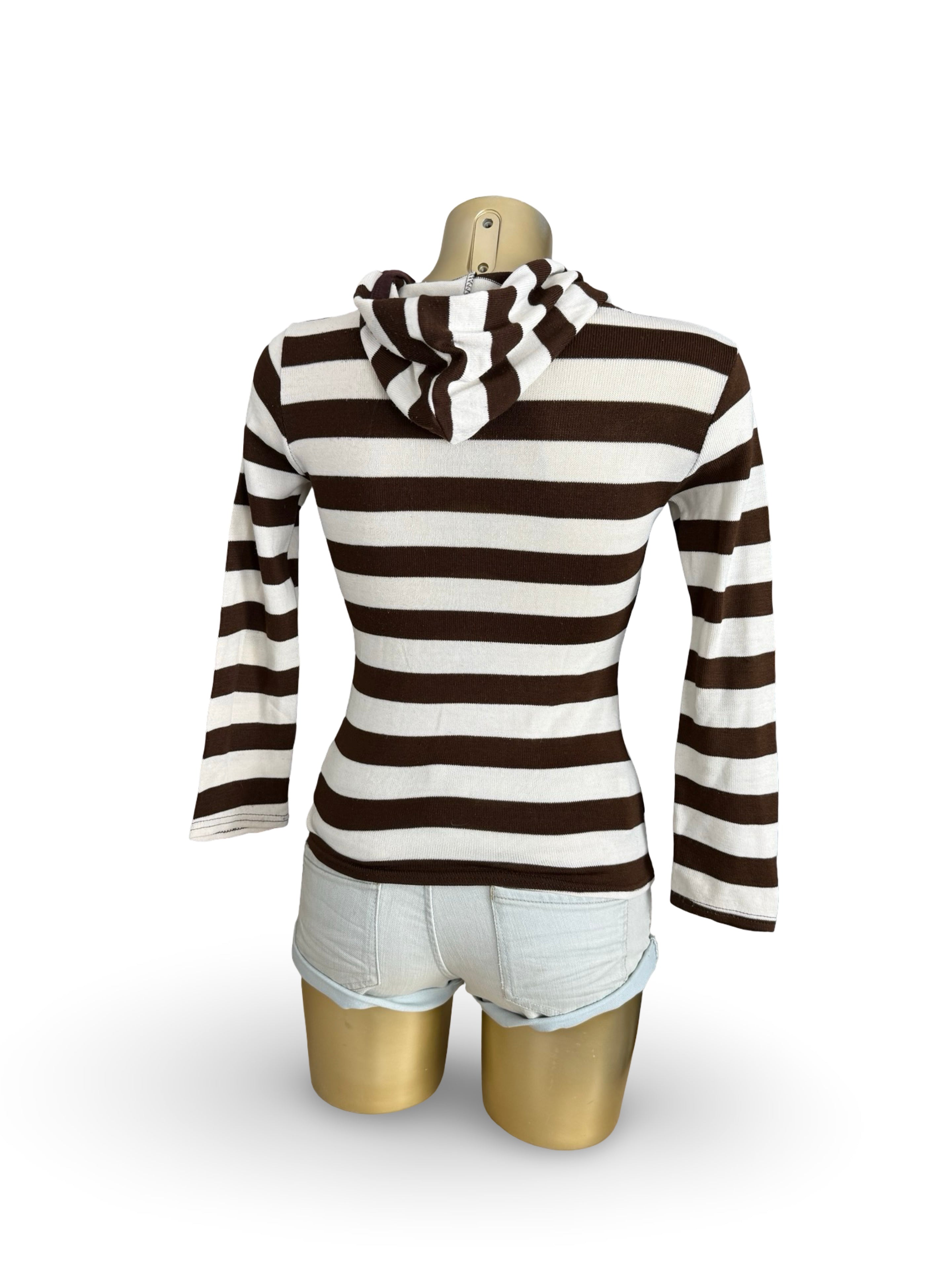 Brown striped hooded long sleeves top (S)