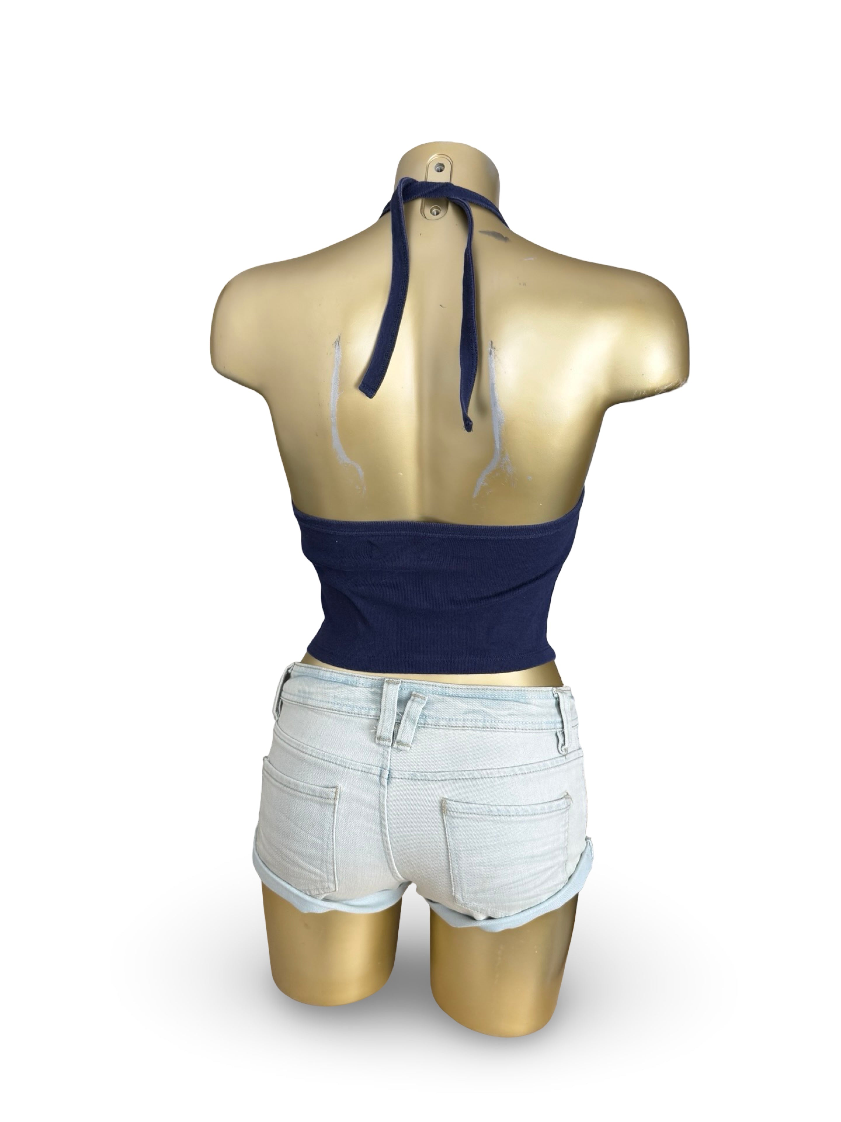 Navy graphic cotton halter top (XS)