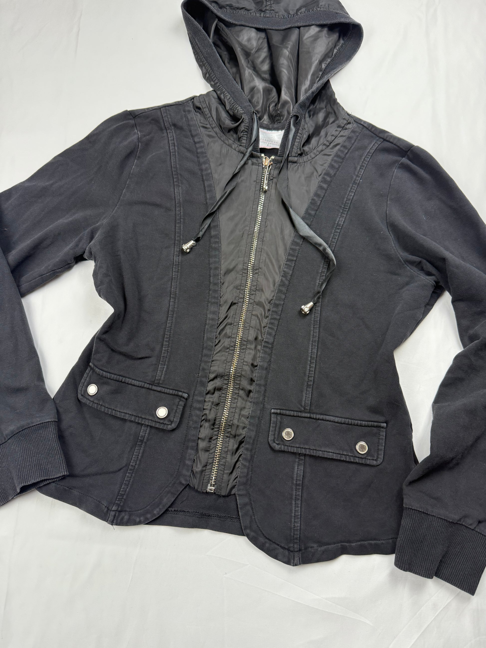 Black zip up hooded jacket (S/M)