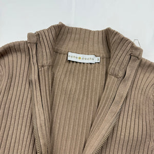 Beige ribbed zip up super stretchy cardigan jumper (M)