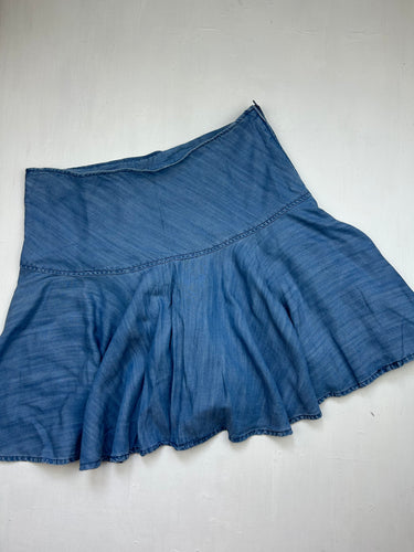 Denim blue pleated mini skirt (L)