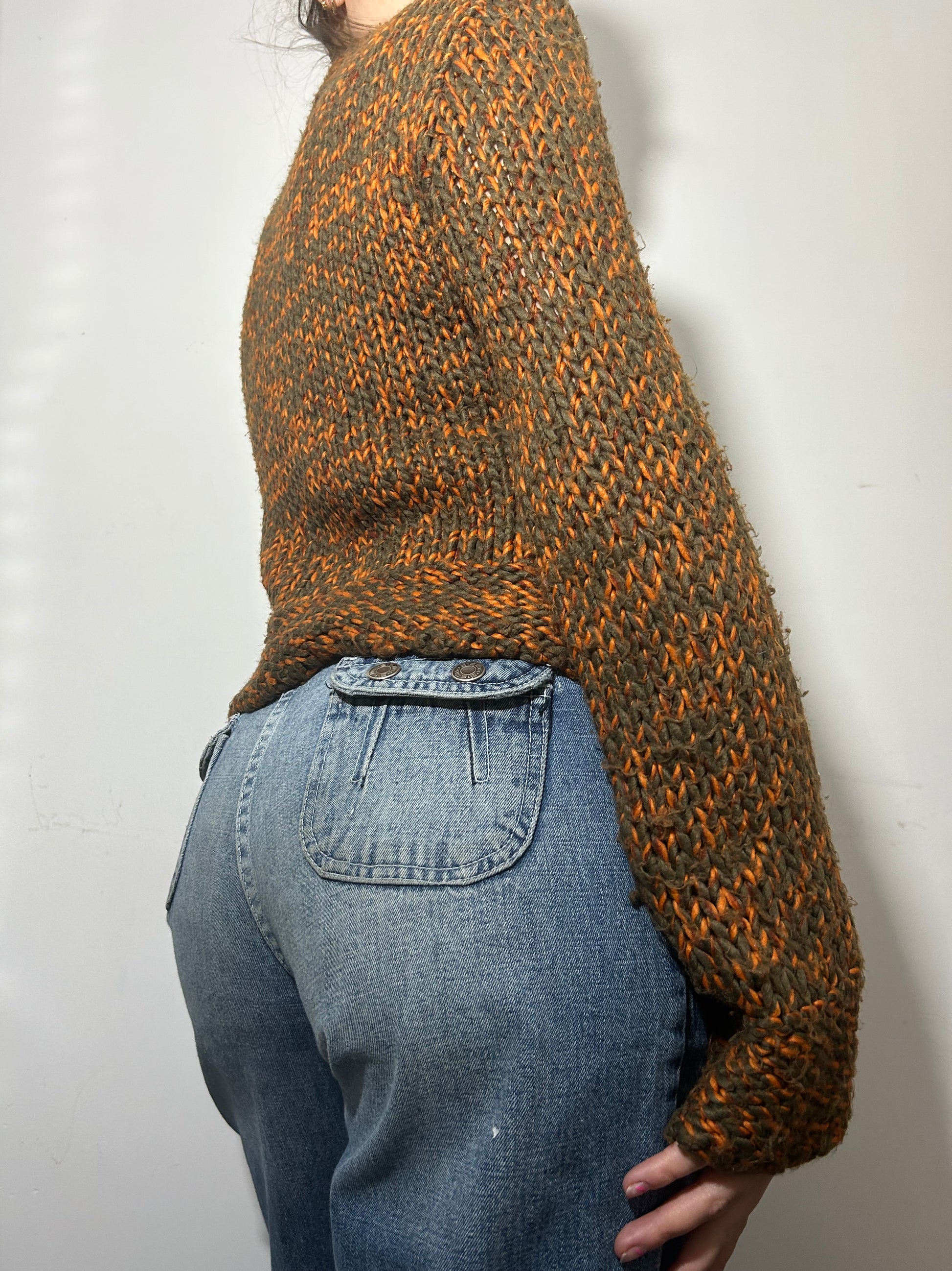 Orange & brown knitted y2k jumper (S/M)