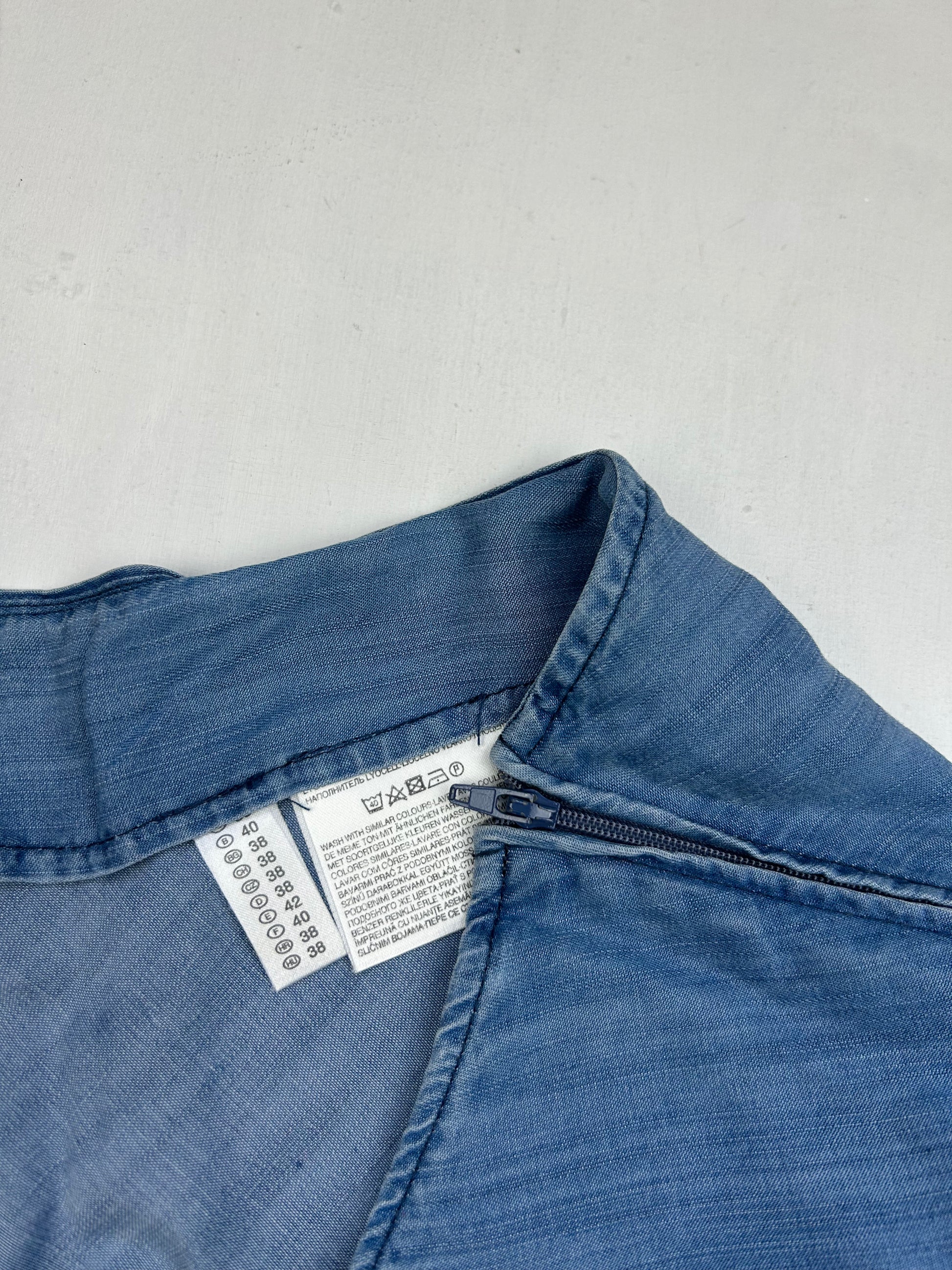 Denim blue pleated mini skirt (L)