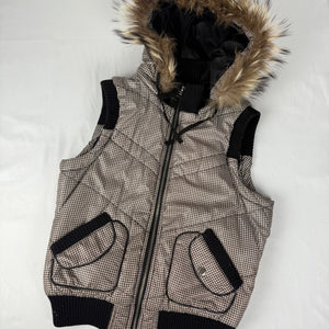 Beige sleeveless zip up hooded puffer jacket (M/L)