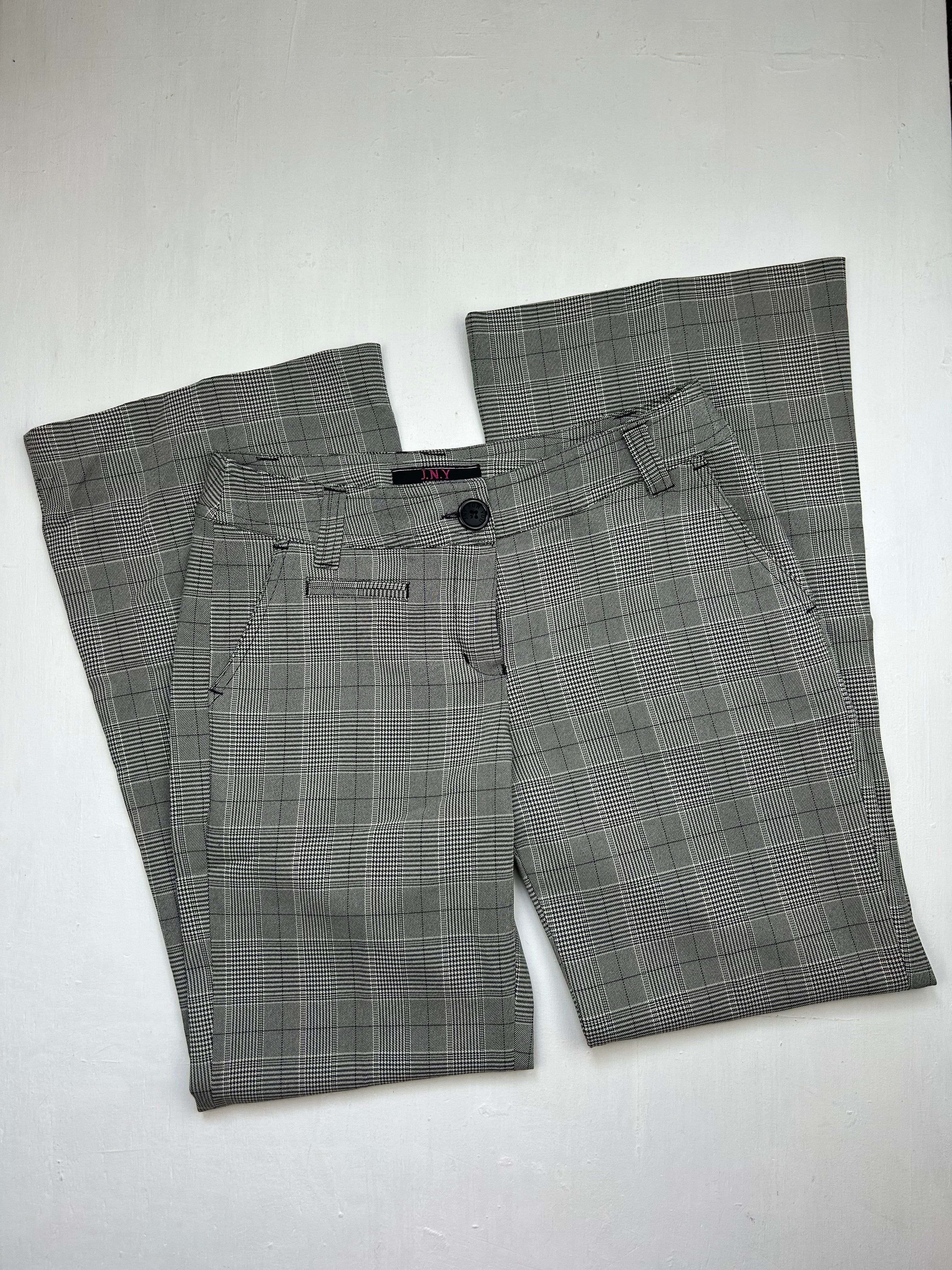 Grey check print low waist office flare pants (XS/S)
