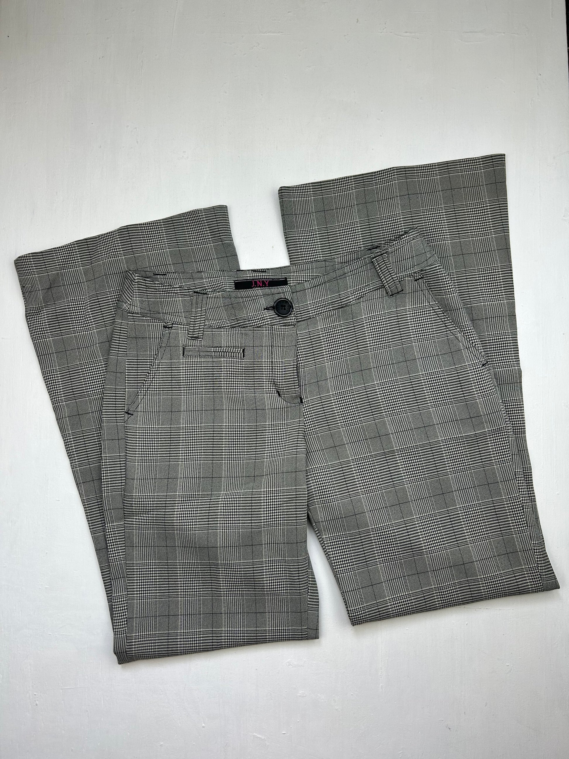 Grey check print low waist office flare pants (XS/S)