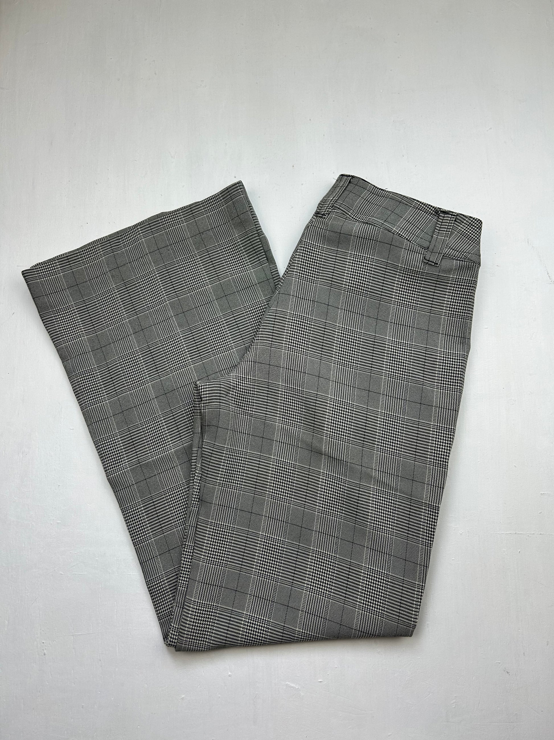 Grey check print low waist office flare pants (XS/S)