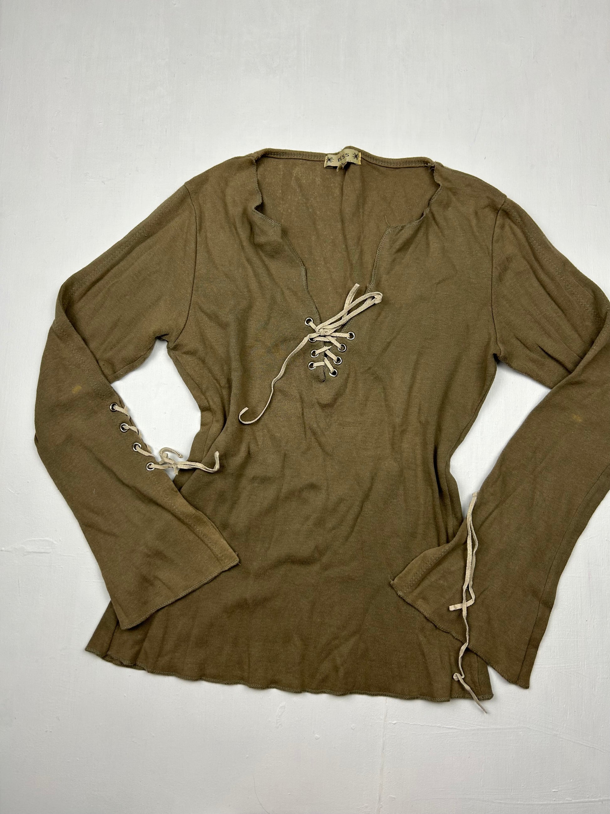 Khaki lace up long sleeves top (S/M)