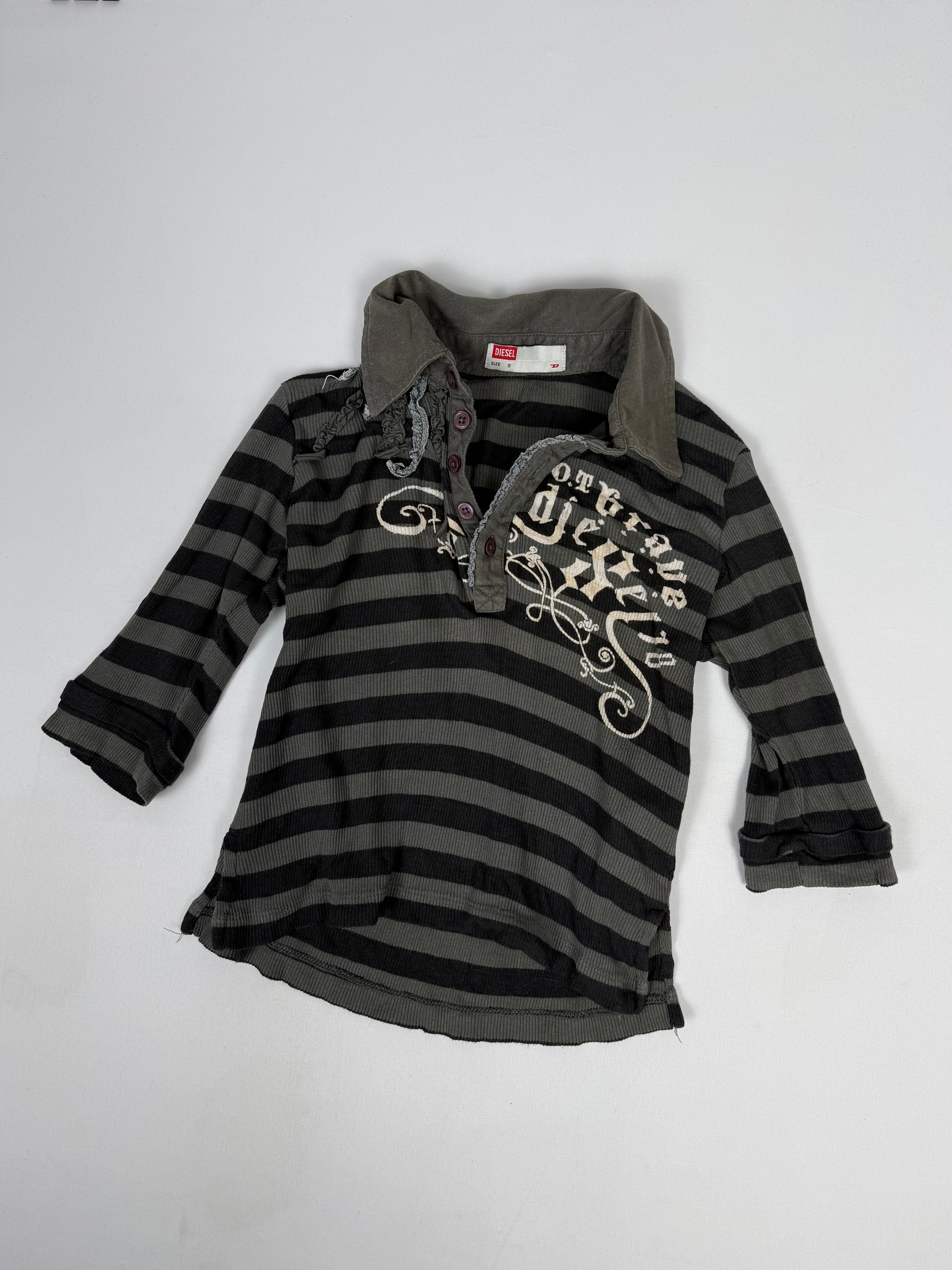 Khaki striped polo neck tee (S)