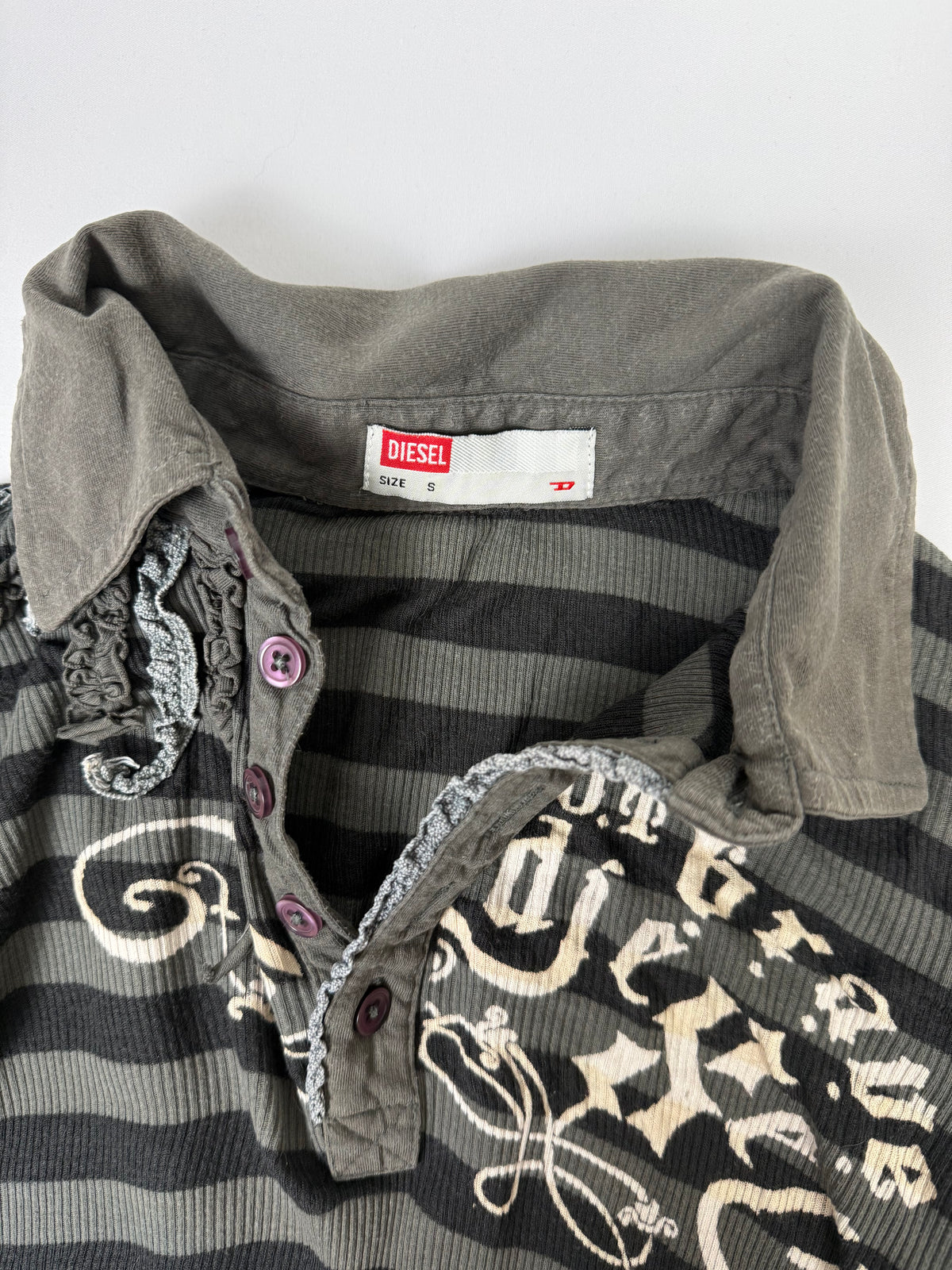 Khaki striped polo neck tee (S)
