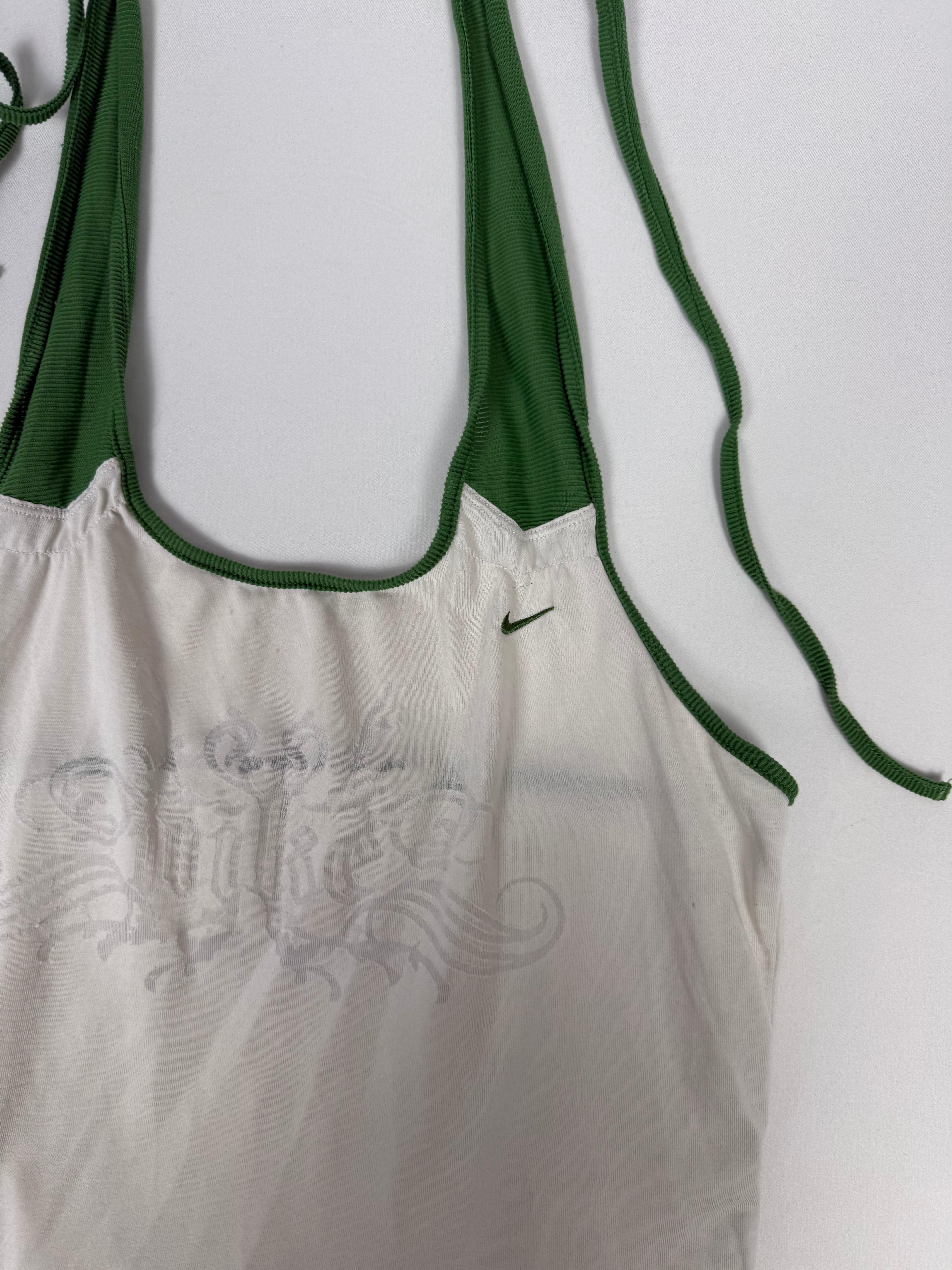White & green backless tie up top (M)