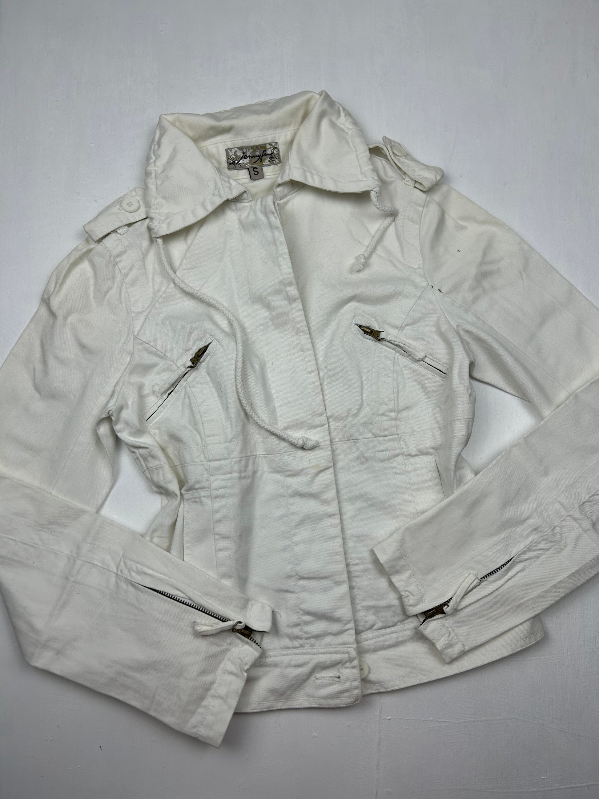 White cotton  zip up biker jacket (S/M)