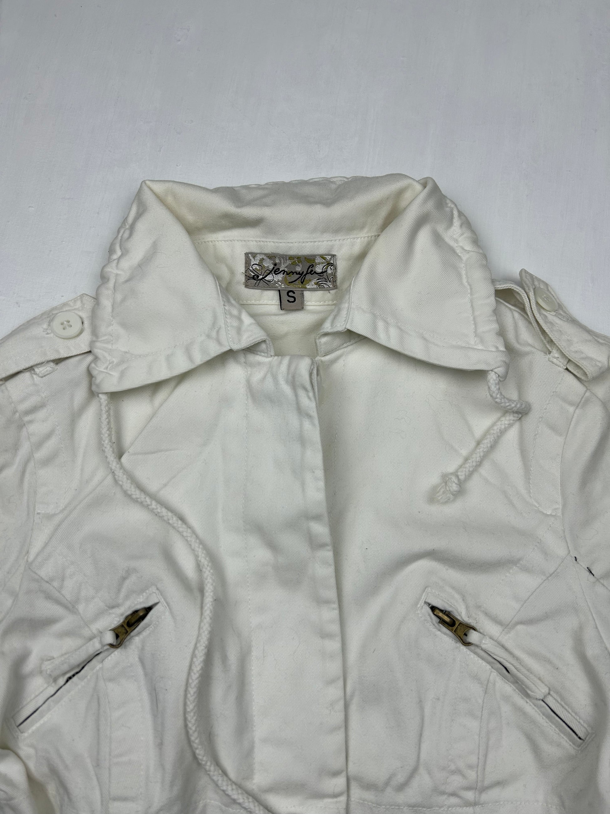 White cotton  zip up biker jacket (S/M)