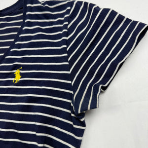 Navy striped cotton V neck tight fit tee (S)