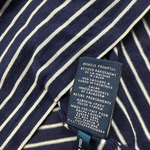 Navy striped cotton V neck tight fit tee (S)