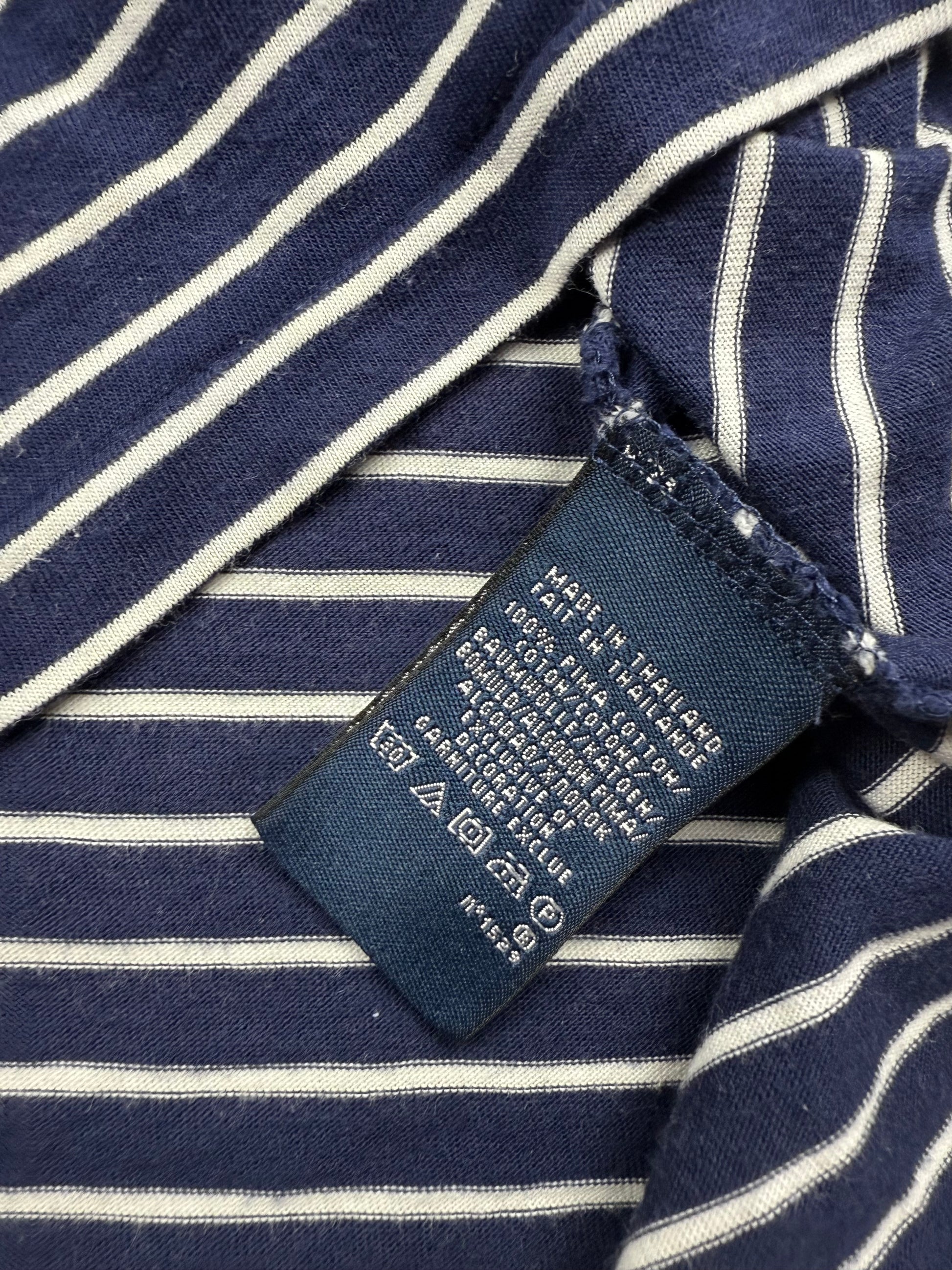 Navy striped cotton V neck tight fit tee (S)