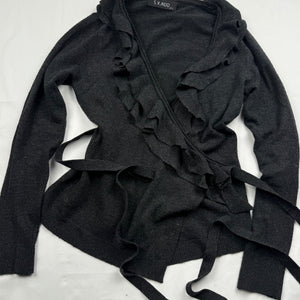 Black ruffles cashmere & silk tie up cardigan jumper (S/M)