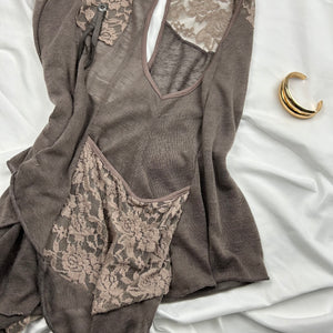 Khaki lace asymmetric tank top (XL)