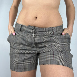 Beige check office low rise mini short (M)
