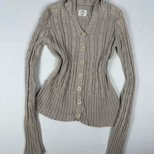 Beige 100% coton buttons up hooded cardigan jumper (M/L)