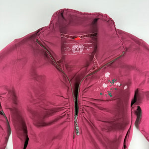 Burgundy 100% cotton ruched zip up tight fit sweatshirt (M)