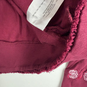 Burgundy 100% cotton ruched zip up tight fit sweatshirt (M)