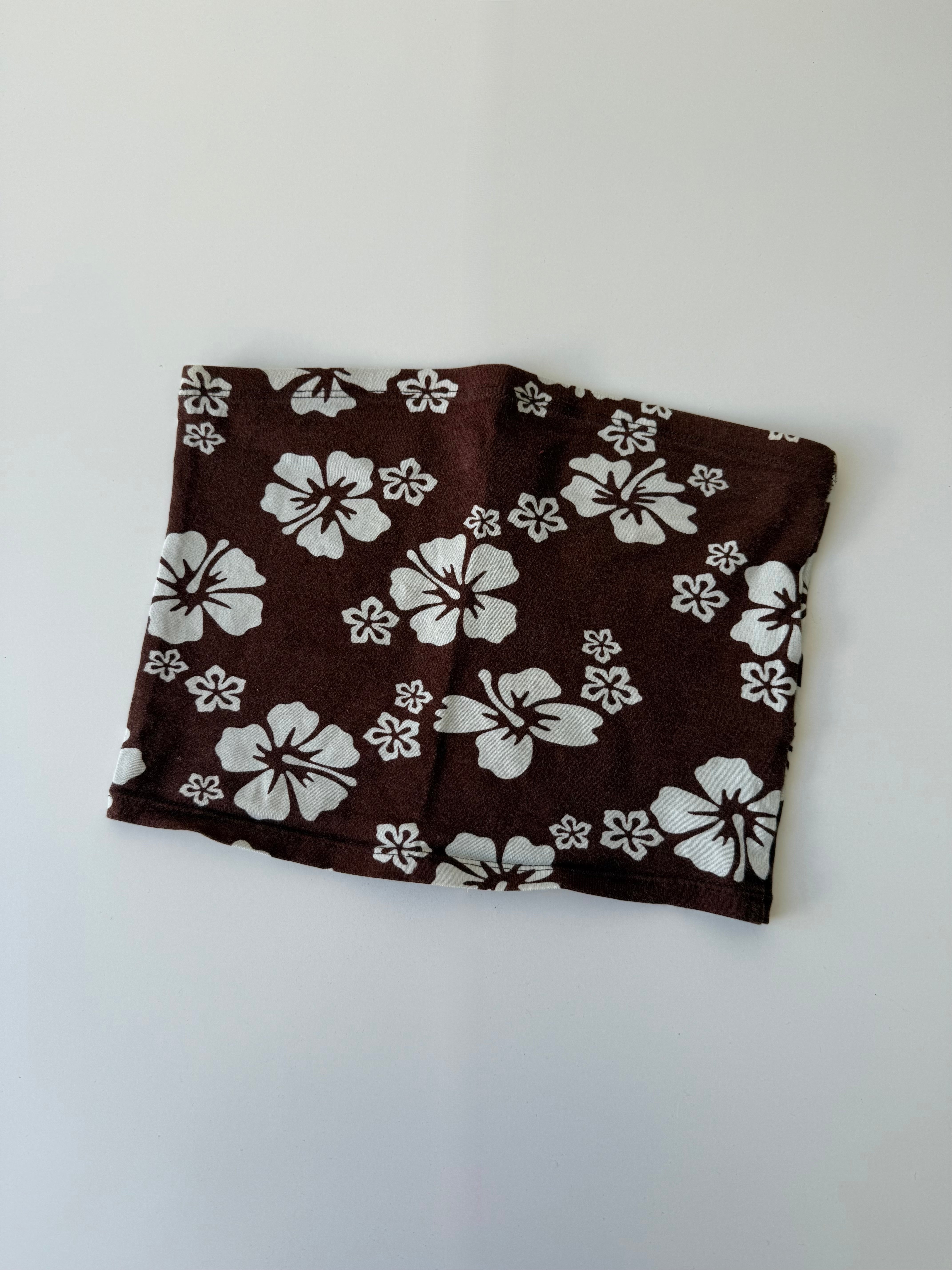 Brown & white hibiscus top (XS)