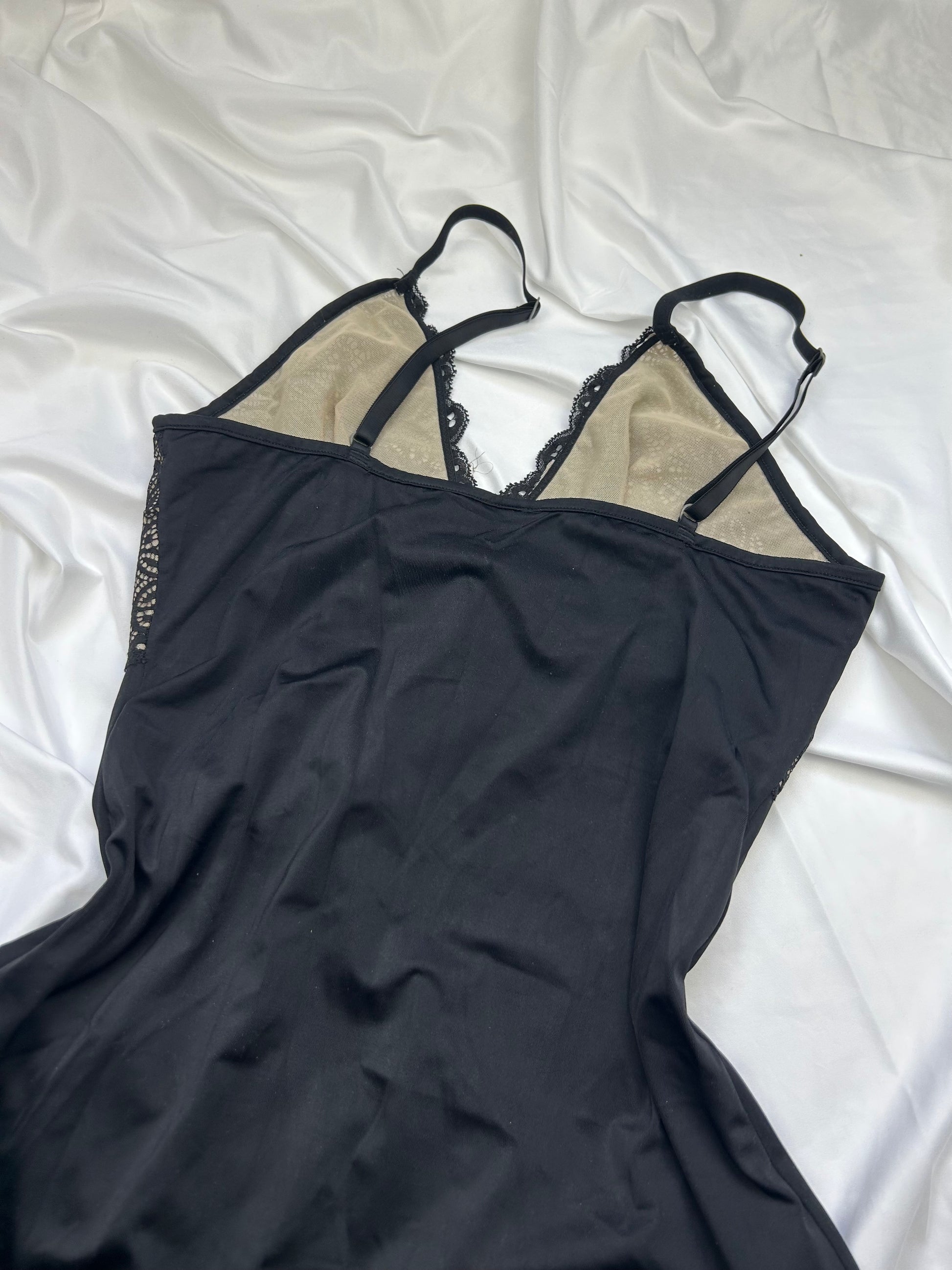 Black lace satin babydoll mini dress (S)
