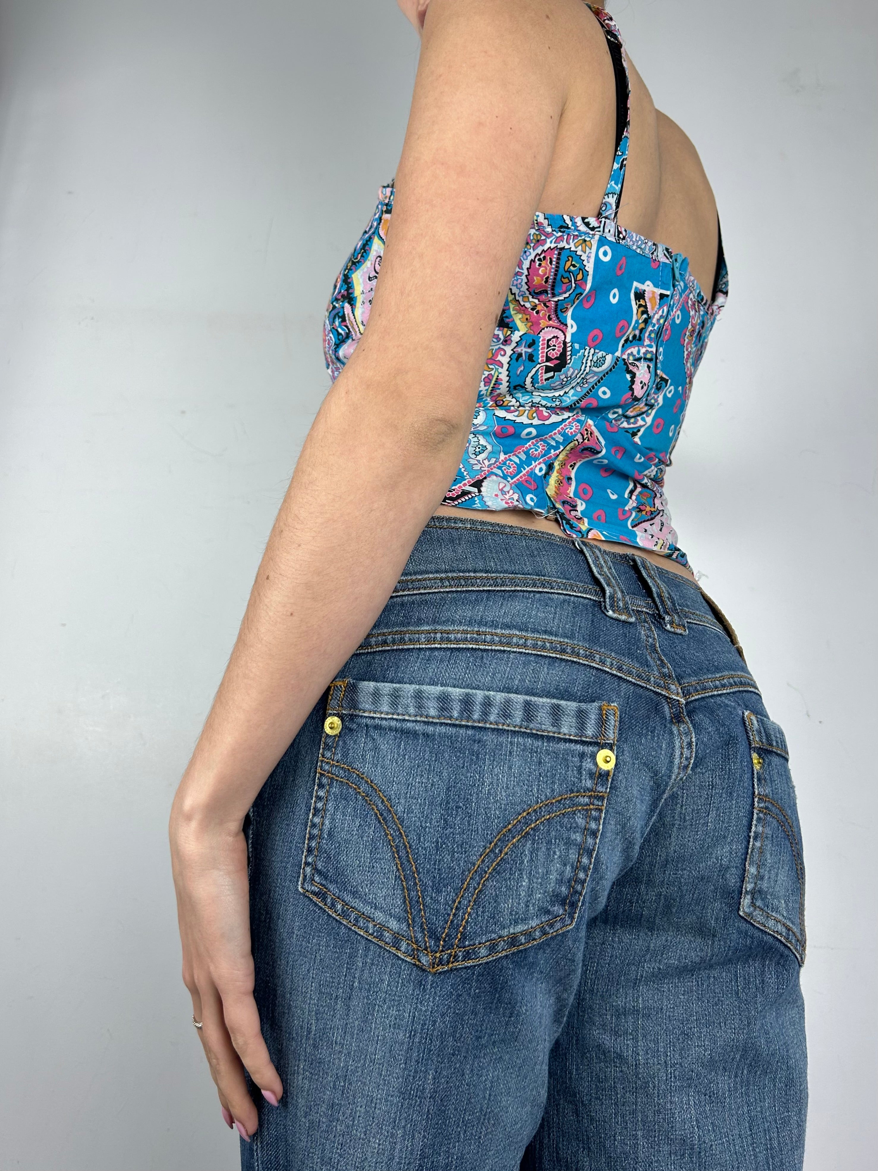 Blue handmade bustier cami top (S)