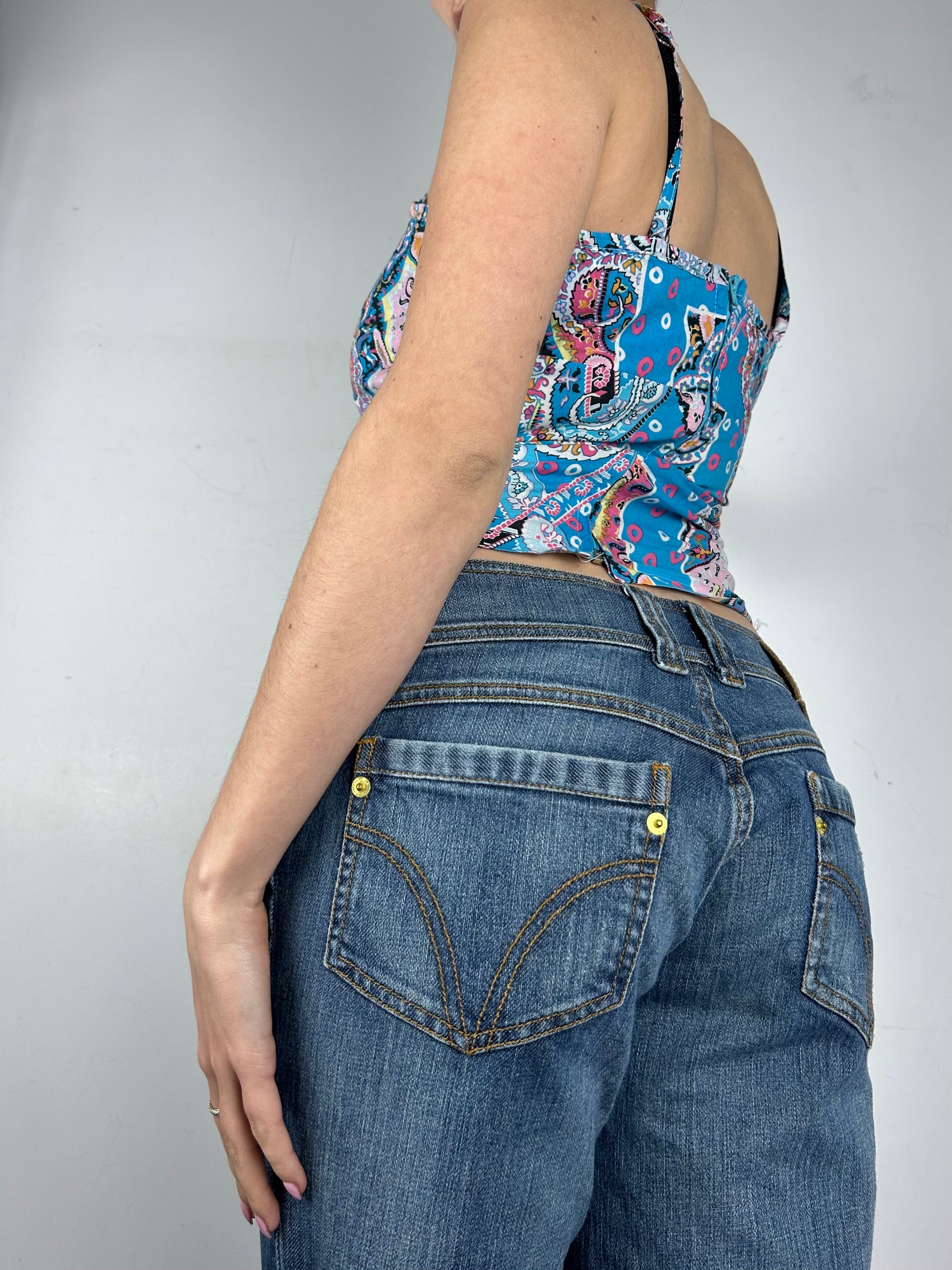 Blue handmade bustier cami top (S)