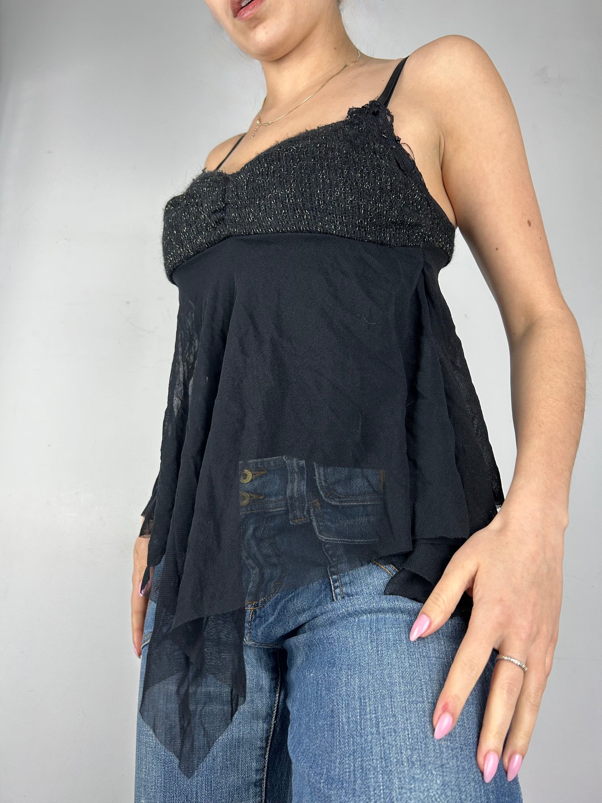 Black mesh asymmetric top (S)