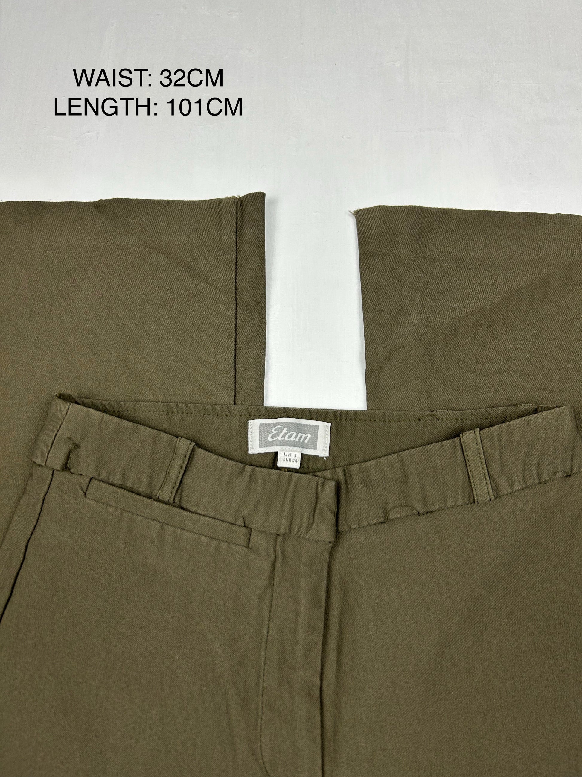 Khaki stretchy low rise flare office pants (S)